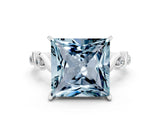 White gold Princess Cut Aquamarine Solitaire Twisted Band with Round  Accents and Prong Setting_12