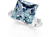 White gold Princess Cut Aquamarine Solitaire Twisted Band with Round  Accents and Prong Setting_13