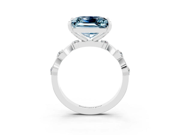 Platinum Princess Cut Aquamarine Solitaire Twisted Band with Round  Accents and Prong Setting