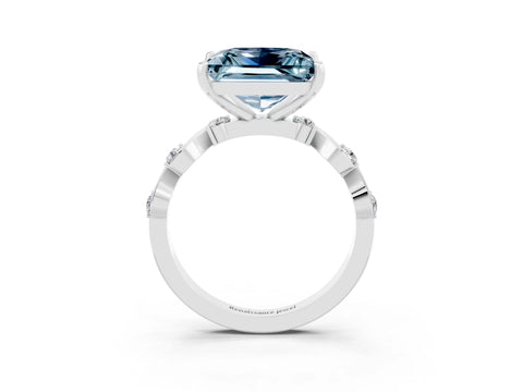 White gold Princess Cut Aquamarine Solitaire Twisted Band with Round  Accents and Prong Setting_15