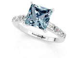 White gold Princess Cut Aquamarine Solitaire with Side Baguettes and Channel Set Band_1