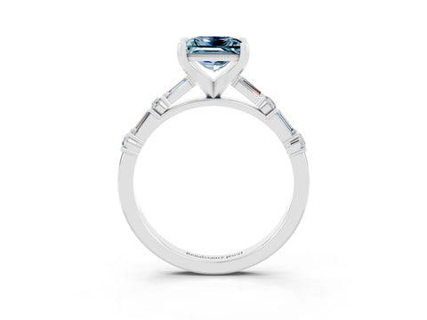White gold Princess Cut Aquamarine Solitaire with Side Baguettes and Channel Set Band_3