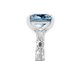 White gold Princess Cut Aquamarine Solitaire with Side Baguettes and Channel Set Band_5