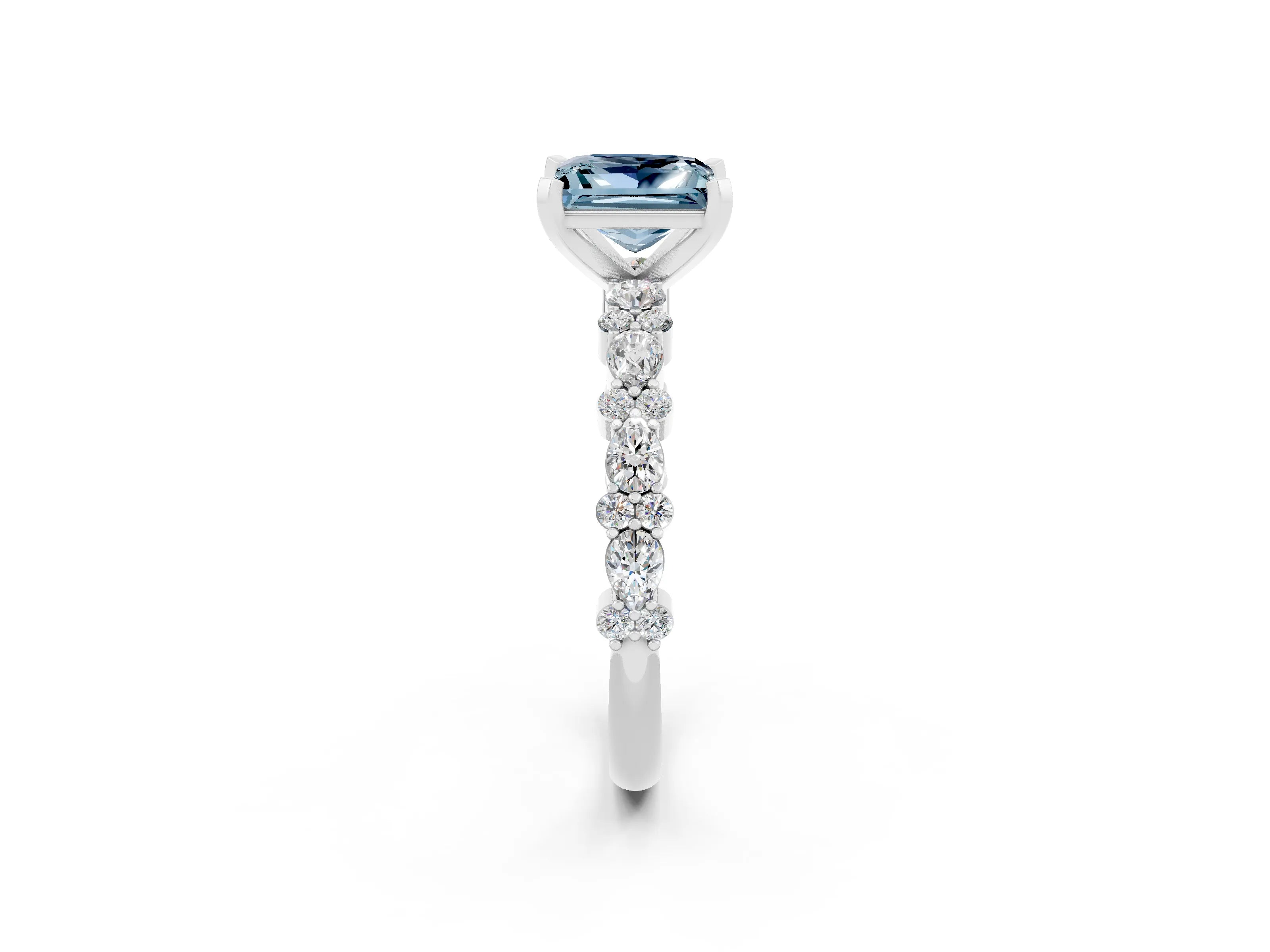 White gold Princess Cut Aquamarine Solitaire with Side Stones, Pave Band, Four-Prong Setting_38