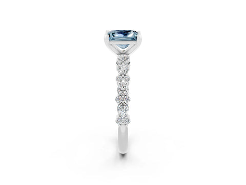 White gold Princess Cut Aquamarine Solitaire with Side Stones, Pave Band, Four-Prong Setting_38