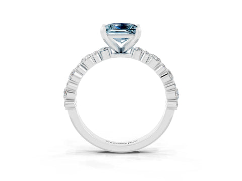 White gold Princess Cut Aquamarine Solitaire with Side Stones, Pave Band, Four-Prong Setting_39