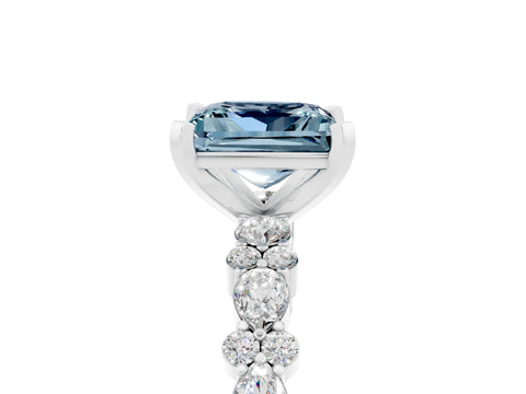 White gold Princess Cut Aquamarine Solitaire with Side Stones, Pave Band, Four-Prong Setting_41