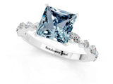 White gold Princess Cut Aquamarine Solitaire with Side Stones on a Pavé Band and Four-Prong Setting_1