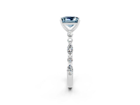 White gold Princess Cut Aquamarine Solitaire with Side Stones on a Pavé Band and Four-Prong Setting_2