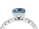 White gold Princess Cut Aquamarine Solitaire with Side Stones on a Pavé Band and Four-Prong Setting_4