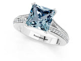 White gold Princess Cut Aquamarine Split Shank Engagement Ring with Pavé Band_1