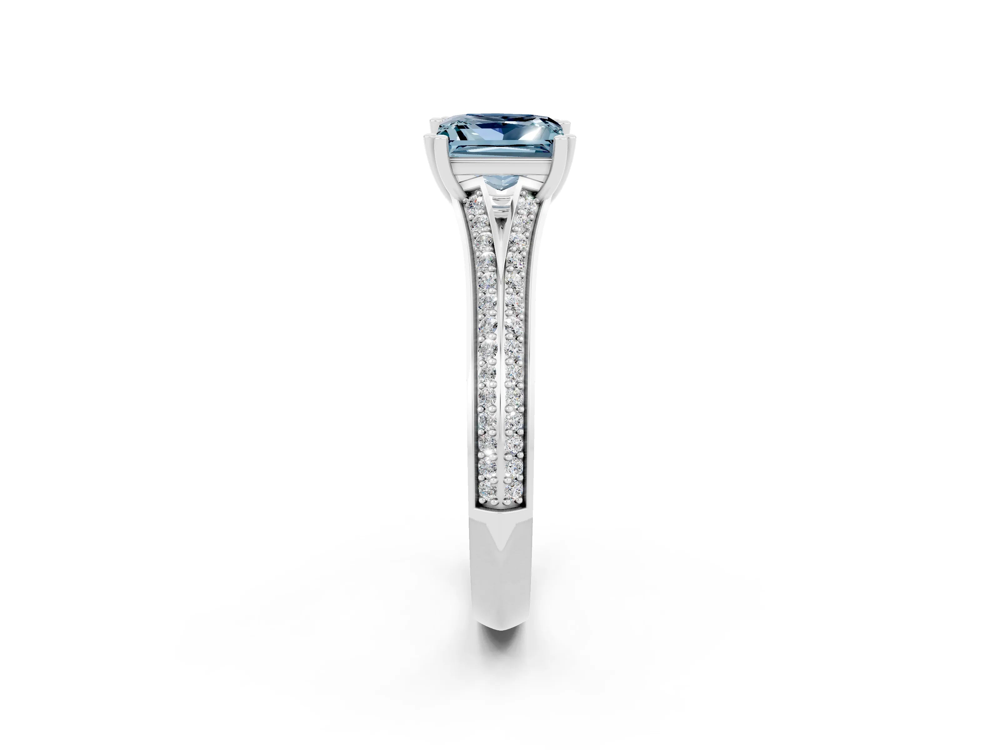 White gold Princess Cut Aquamarine Split Shank Engagement Ring with Pavé Band_2