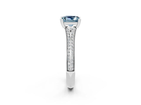 White gold Princess Cut Aquamarine Split Shank Engagement Ring with Pavé Band_2