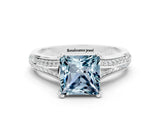 White gold Princess Cut Aquamarine Split Shank Engagement Ring with Pavé Band