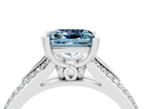 White gold Princess Cut Aquamarine Split Shank Engagement Ring with Pavé Band_4