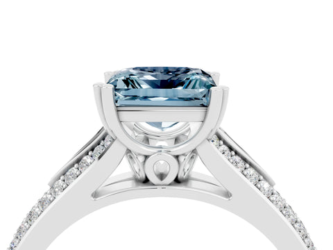 White gold Princess Cut Aquamarine Split Shank Engagement Ring with Pavé Band_4
