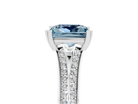 White gold Princess Cut Aquamarine Split Shank Engagement Ring with Pavé Band_5