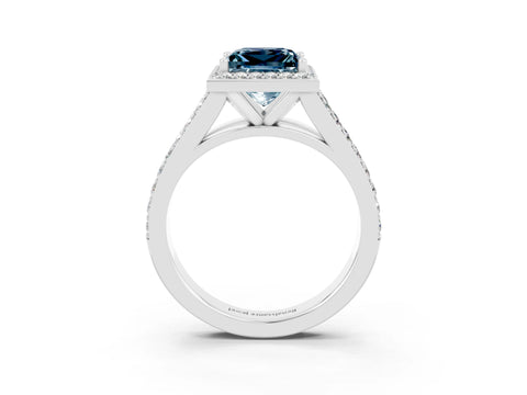 White gold Princess Cut Aquamarine Split Shank Halo Ring with Four-Prong Setting_66