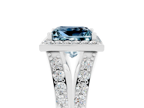 White gold Princess Cut Aquamarine Split Shank Halo Ring with Four-Prong Setting_68