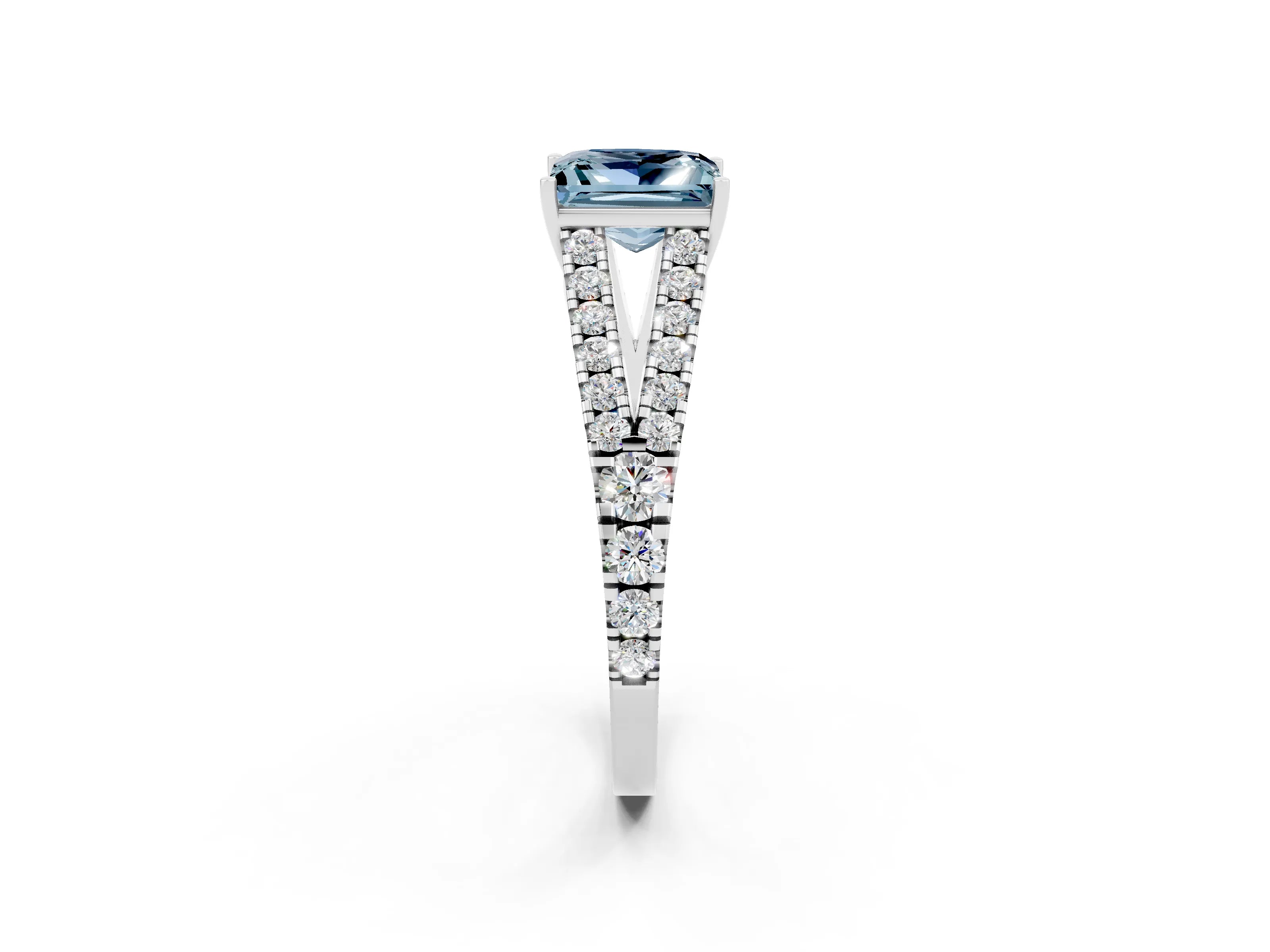 White gold Princess Cut Aquamarine Split Shank Pavé Engagement Ring with Four-Prong Setting_14