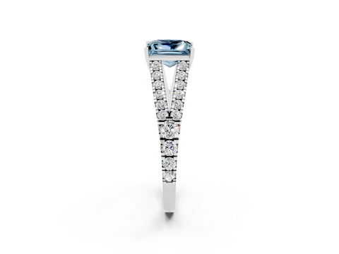 White gold Princess Cut Aquamarine Split Shank Pavé Engagement Ring with Four-Prong Setting_14