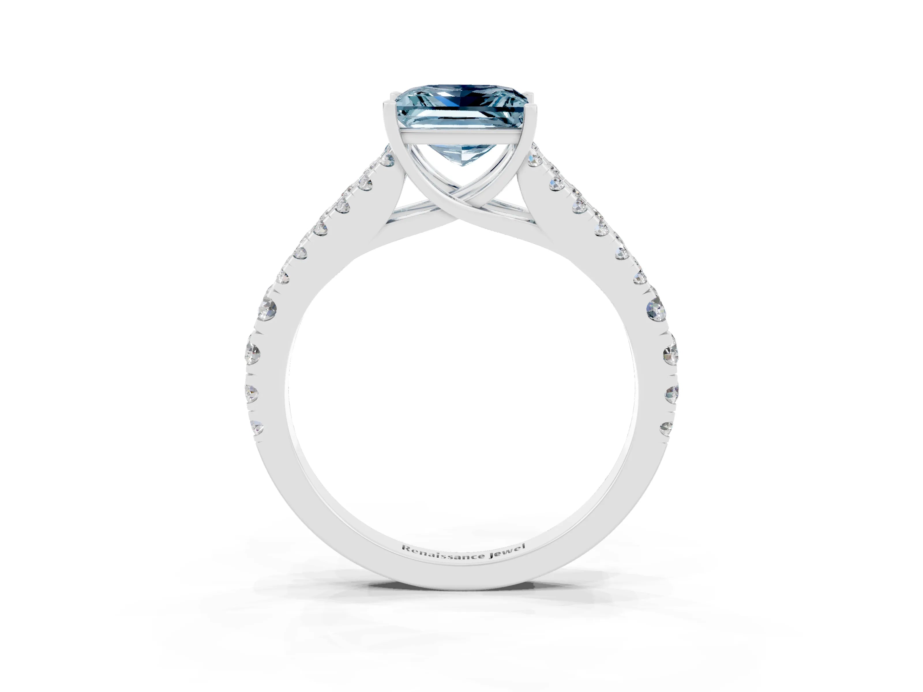 White gold Princess Cut Aquamarine Split Shank Pavé Engagement Ring with Four-Prong Setting_15