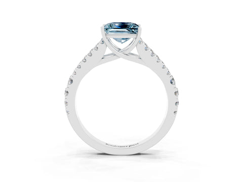 White gold Princess Cut Aquamarine Split Shank Pavé Engagement Ring with Four-Prong Setting_15