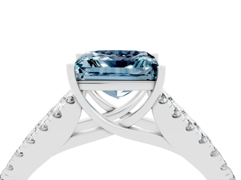 White gold Princess Cut Aquamarine Split Shank Pavé Engagement Ring with Four-Prong Setting_16
