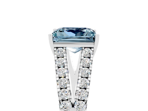White gold Princess Cut Aquamarine Split Shank Pavé Engagement Ring with Four-Prong Setting_17