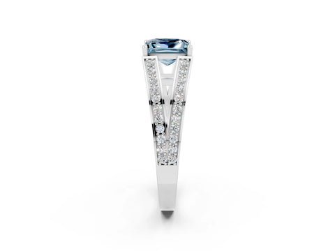 White gold Princess Cut Aquamarine Split Shank Ring with Pavé Band and Four-Prong Setting_2