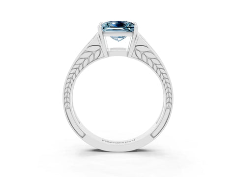 White gold Princess Cut Aquamarine Split Shank Ring with Pavé Band and Four-Prong Setting_3
