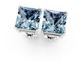 14K White Gold 5.28 Carat Princess Aquamarine Stud Earrings