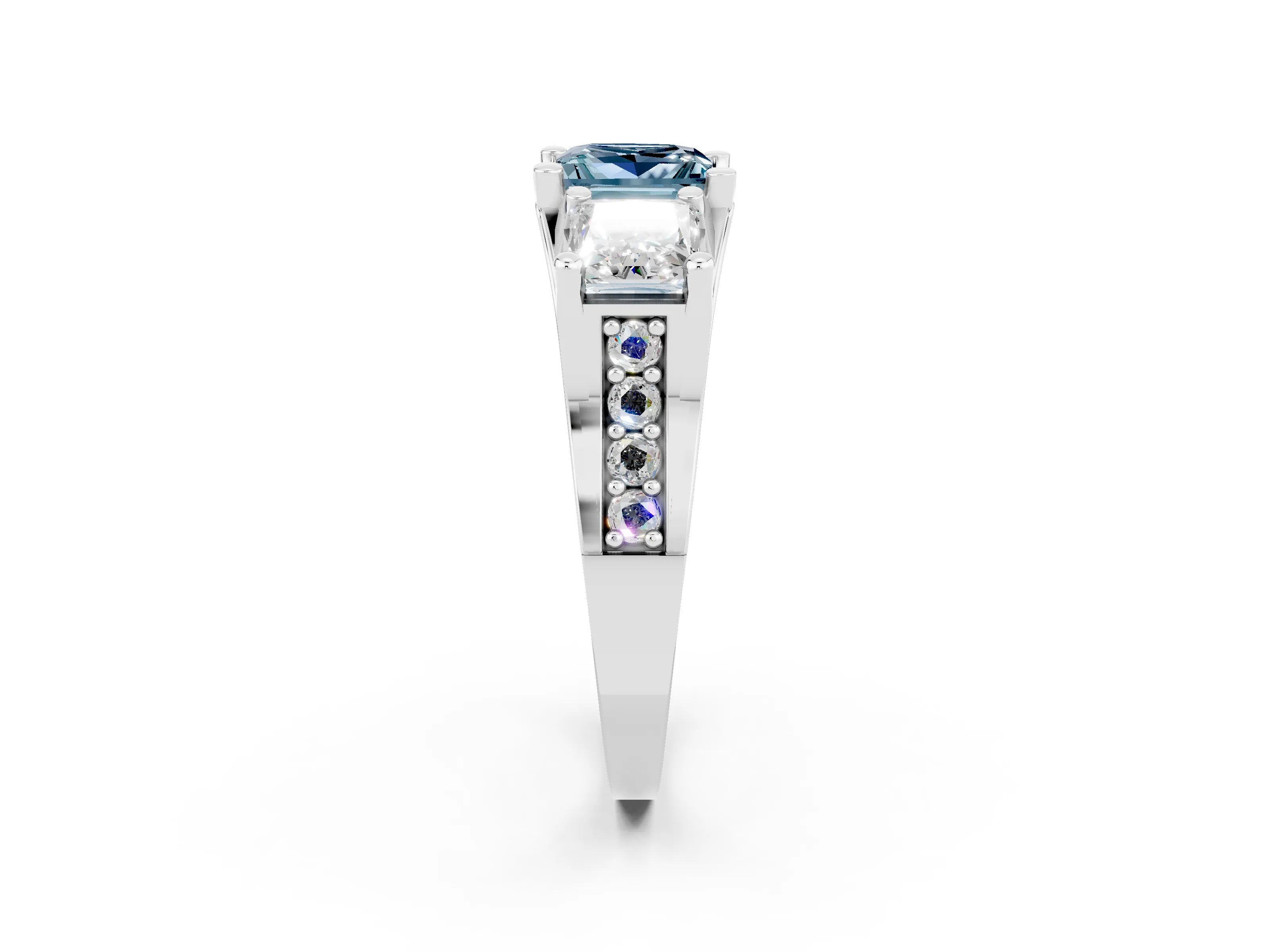 White gold Princess Cut Aquamarine Three-Stone Ring with Channel Set Band and Four-Prong Setting_2
