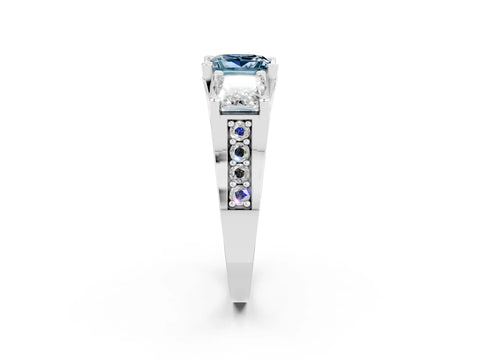 White gold Princess Cut Aquamarine Three-Stone Ring with Channel Set Band and Four-Prong Setting_2