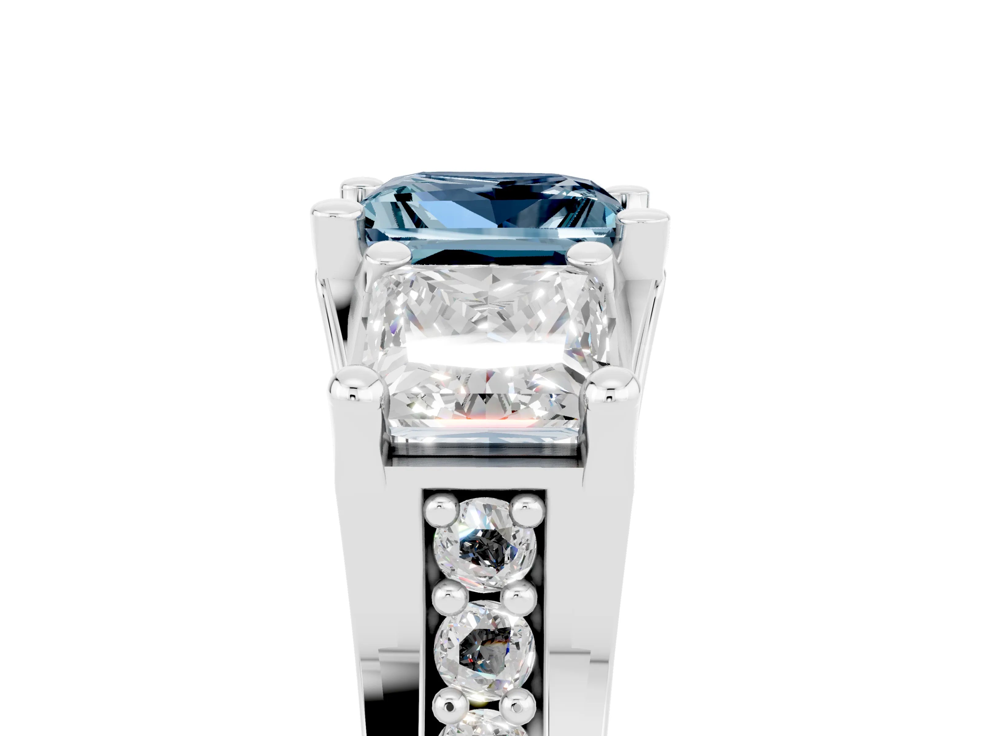 White gold Princess Cut Aquamarine Three-Stone Ring with Channel Set Band and Four-Prong Setting_5