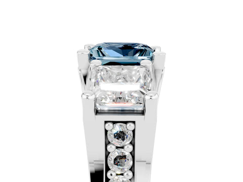 White gold Princess Cut Aquamarine Three-Stone Ring with Channel Set Band and Four-Prong Setting_5