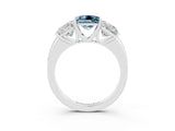 Silver Aquamarine Three-Stone Ring with Four-Prong Setting and Classic Band