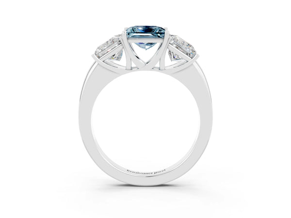 Silver Aquamarine Three-Stone Ring with Four-Prong Setting and Classic Band