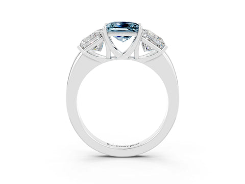 White gold Princess Cut Aquamarine Three-Stone Ring with Four-Prong Setting and Classic Band_3