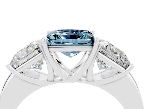 White gold Princess Cut Aquamarine Three-Stone Ring with Four-Prong Setting and Classic Band_4