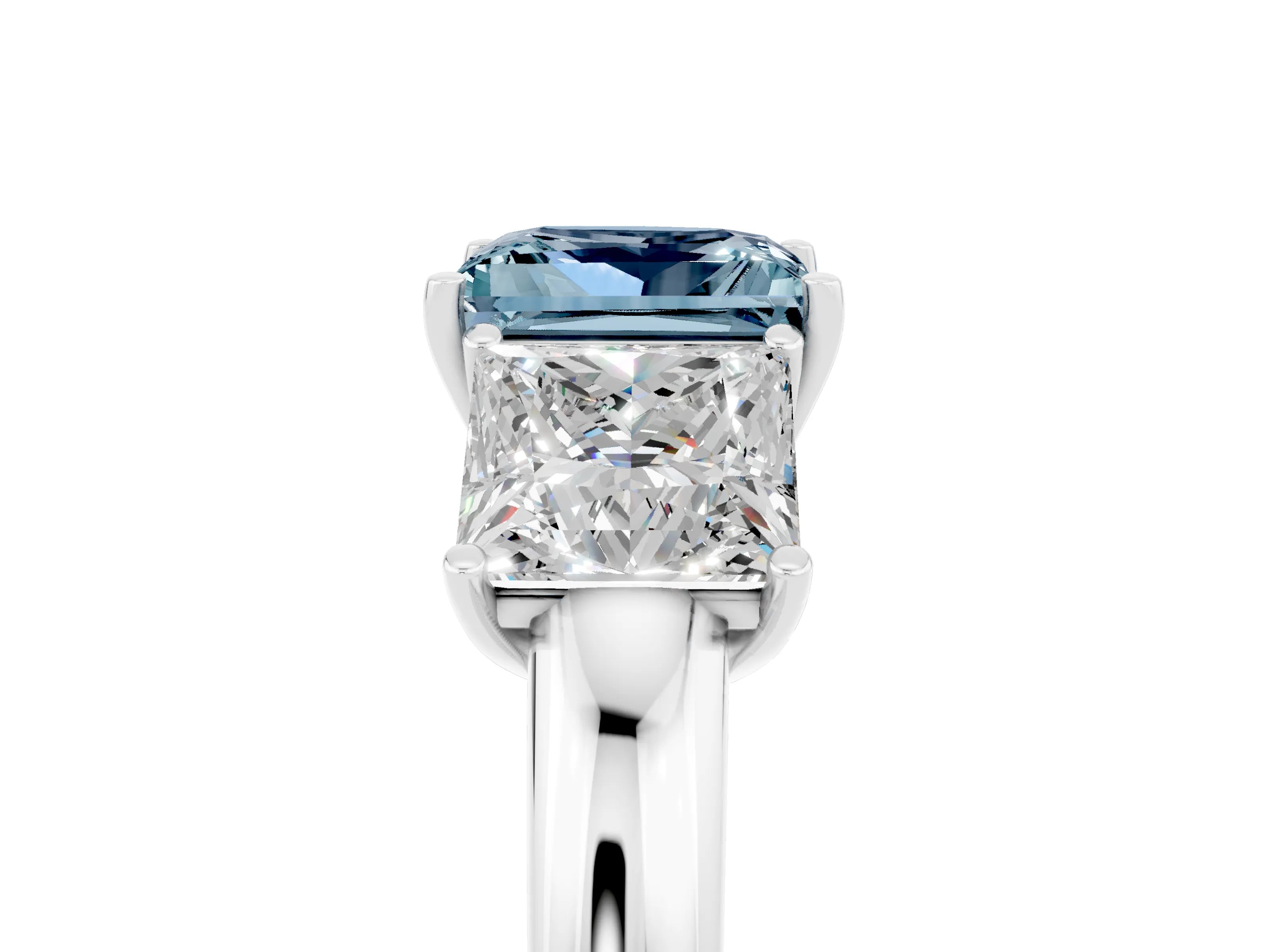 White gold Princess Cut Aquamarine Three-Stone Ring with Four-Prong Setting and Classic Band_5
