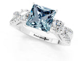 White gold Princess Cut Aquamarine Three-Stone Ring with Pavé Split Shank and Four-Prong Setting_1
