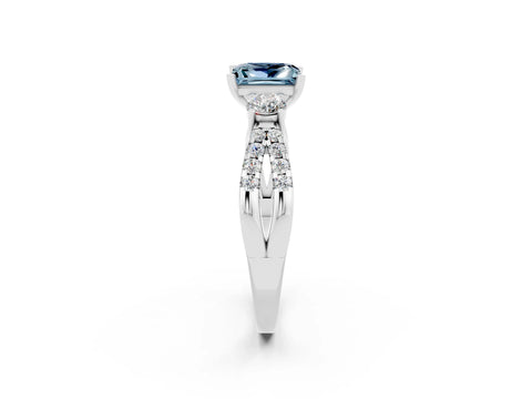 White gold Princess Cut Aquamarine Three-Stone Ring with Pavé Split Shank and Four-Prong Setting_2