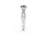 White gold Princess Cut Aquamarine Three-Stone Ring with Pavé Split Shank and Four-Prong Setting_2