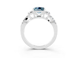 White gold Princess Cut Aquamarine Three-Stone Ring with Pavé Split Shank and Four-Prong Setting_3