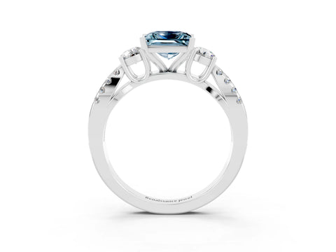 White gold Princess Cut Aquamarine Three-Stone Ring with Pavé Split Shank and Four-Prong Setting_3
