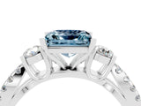 White gold Princess Cut Aquamarine Three-Stone Ring with Pavé Split Shank and Four-Prong Setting_4