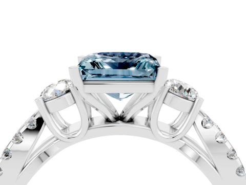 White gold Princess Cut Aquamarine Three-Stone Ring with Pavé Split Shank and Four-Prong Setting_4