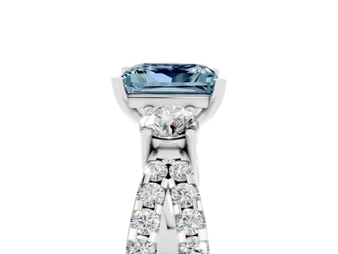White gold Princess Cut Aquamarine Three-Stone Ring with Pavé Split Shank and Four-Prong Setting_5