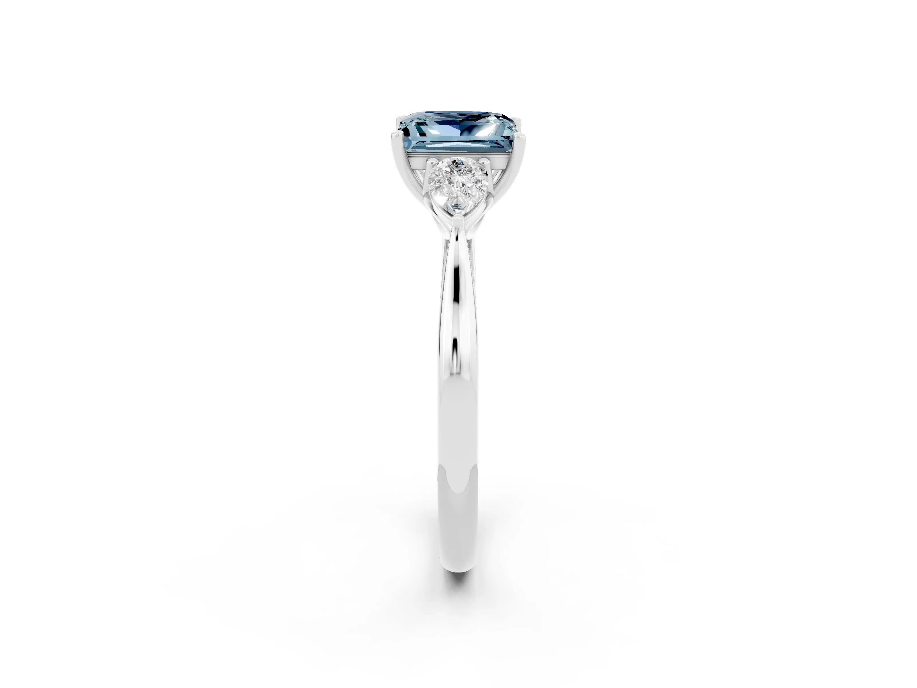 White gold Princess Cut Aquamarine Three-Stone Ring with Pear Side Stones and Four-Prong Setting_14